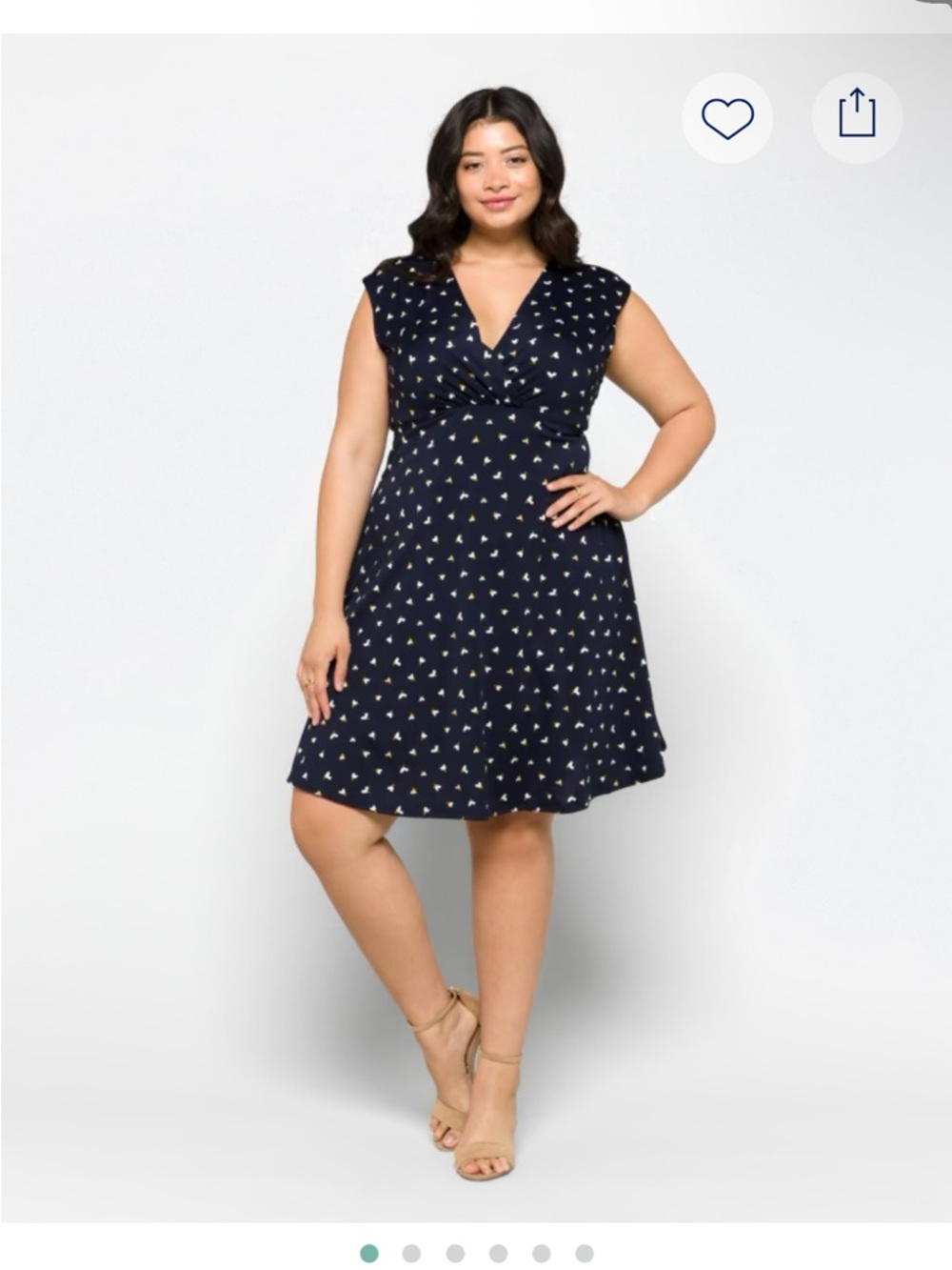 Gilli Navy Sleeveless V-Neck Fit & Flare Dress with Tiny Print